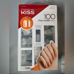 KISS Natural Short Square Full-Cover Nails 100 count kit